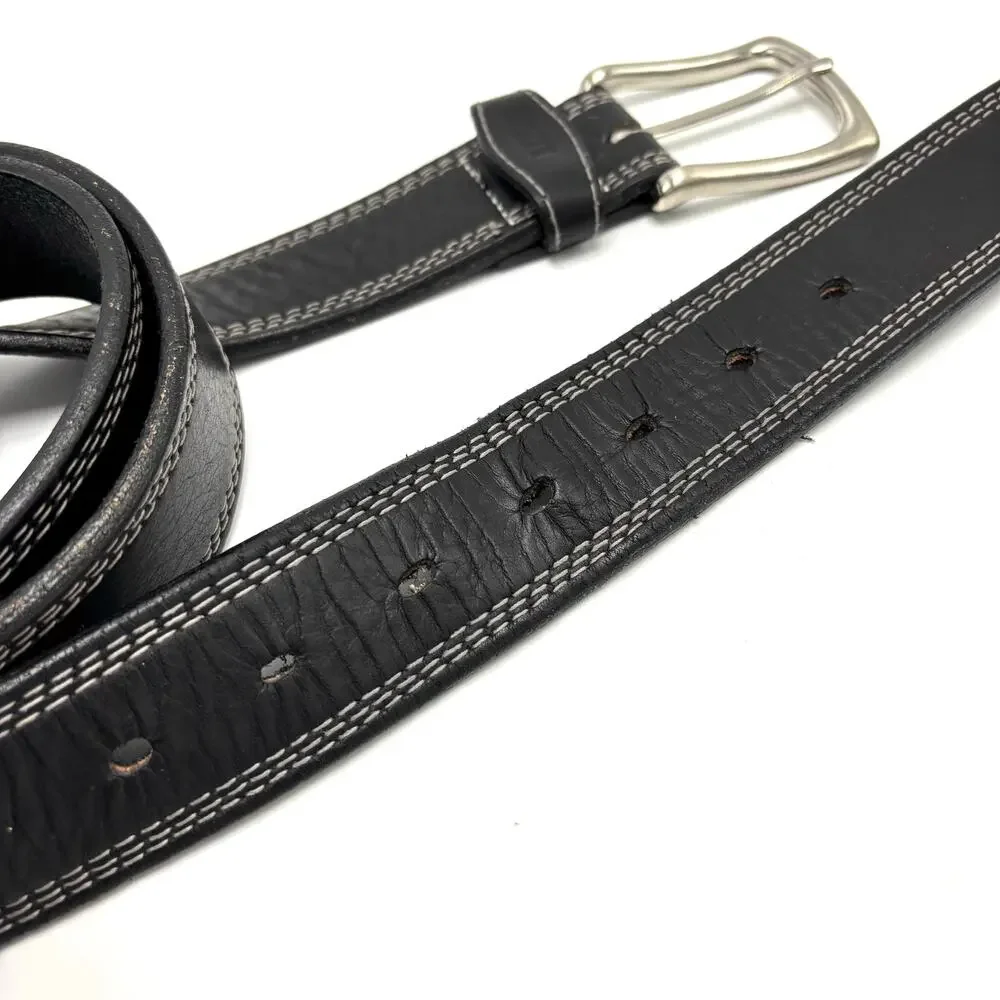 Duluth Trading Co Black Leather Work Belt 48 Gets Better With Age Heavy Duty USA